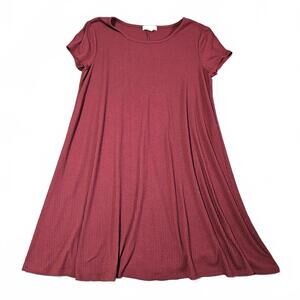 Love Fire Burgundy Ribbed Mini Dress Medium Casual Summer T-shirt Above Knee Y2K